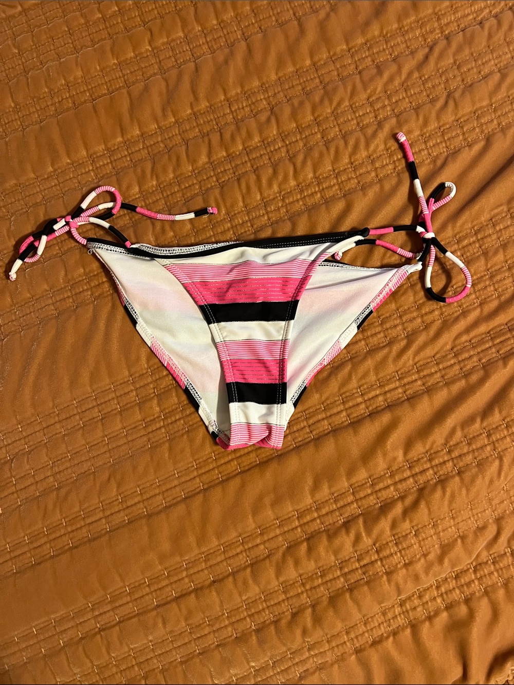 OP Pink Black White Striped Tie-Side Bikini Bottom | S (3-5)
